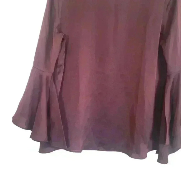 Ann Taylor Women's Burgundy Vino Polyester Charmeuse Bell Sleeve Top NEW - Picture 9 of 10